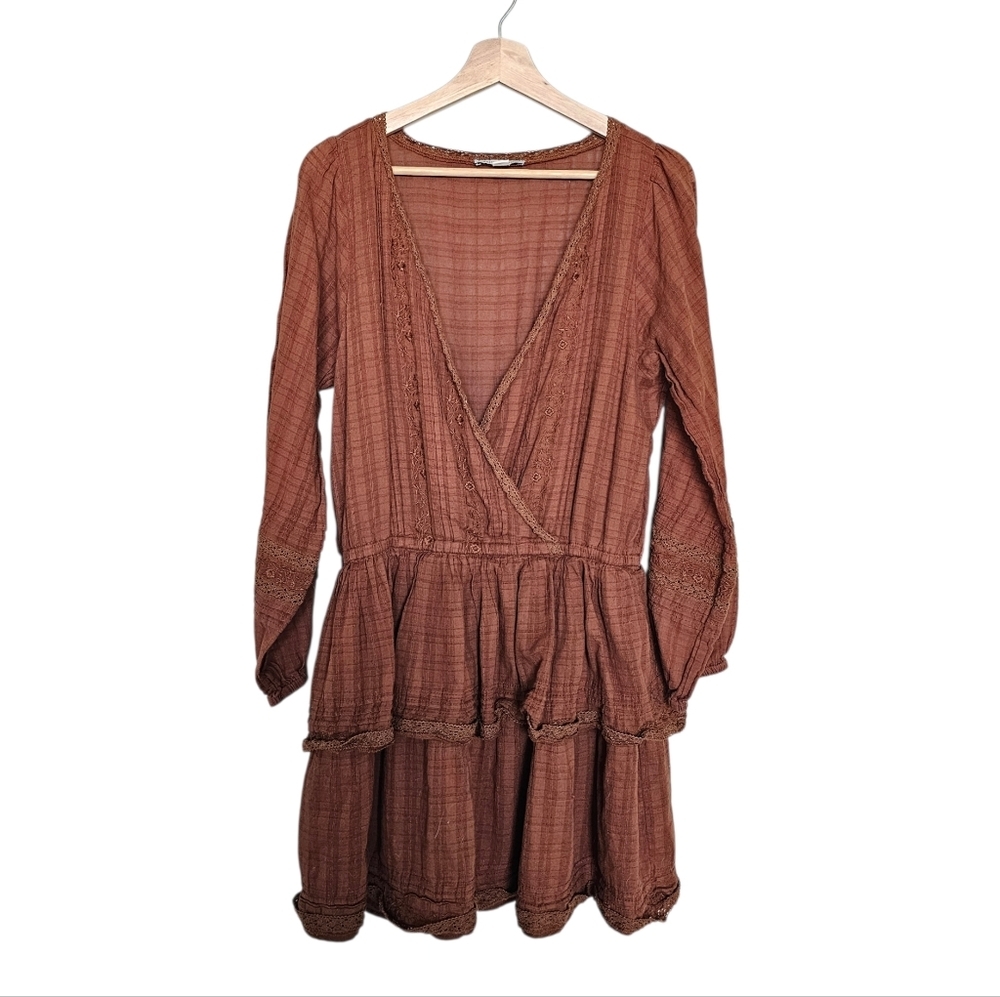 American Eagle Brown Long Slevve Boho Mini Dress Size XL